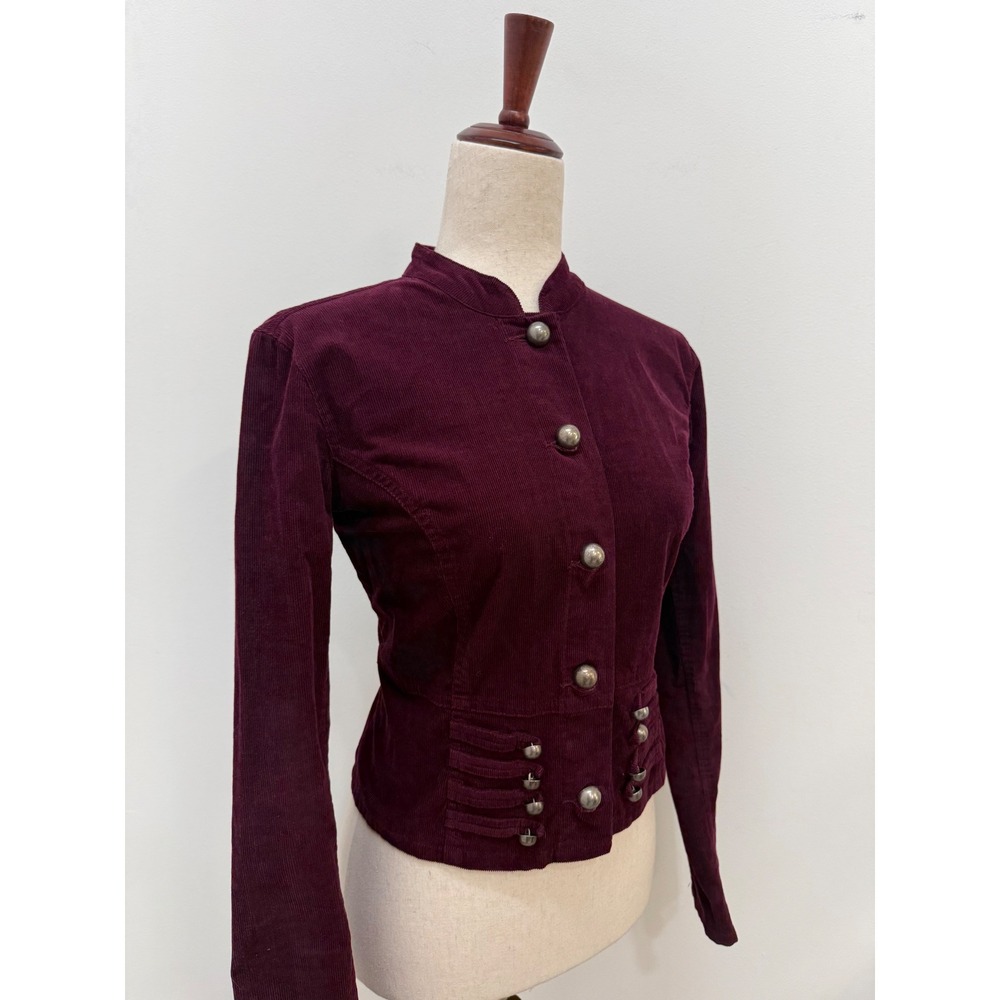 Vintage Corduroy Jacket Small Burgundy Military Button Front